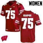 Women's Wisconsin Badgers NCAA #75 Micah Kapoi Red Authentic Under Armour Stitched College Football Jersey WJ31R64JN